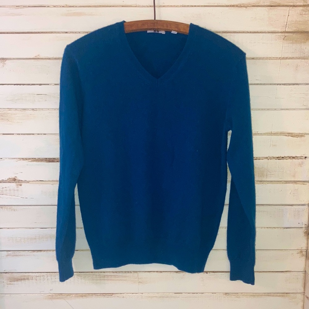 Uniqlo Cashmere Vneck Sweater Turquoise Blue Women’s Size Small